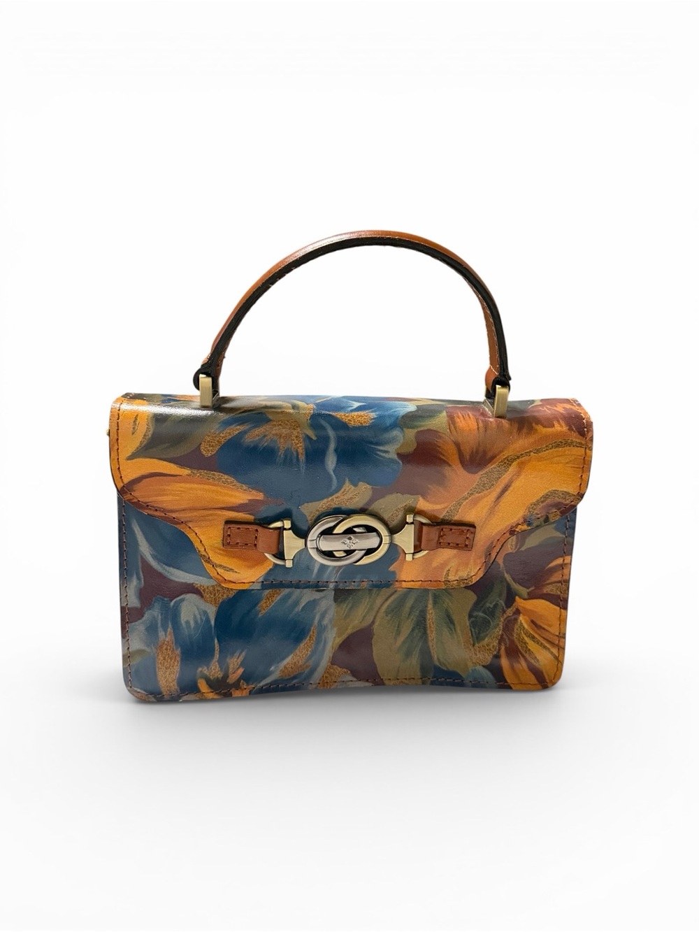 Patricia Nash Floral Leather Mini Handbag Top Handle Crossbody Purse Multicolor